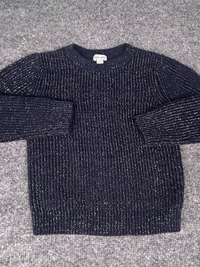 Splendid Navy Blue Silver Metallic Thread Chunky Rib Knit Sweater Girls 6 Winter